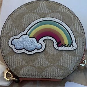 Coach Round Case Wristlet In Signature Canvas With Rainbow.